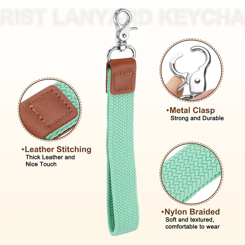 Wrist Lanyard Keychain Braided Wristlet Strap with Silver Clasp Lake Blue