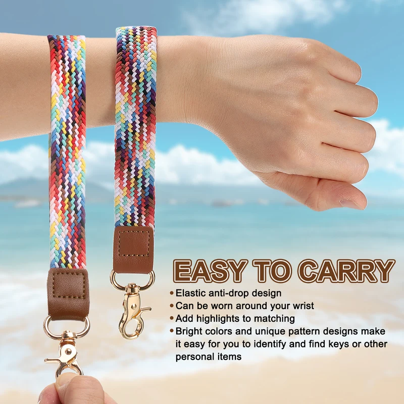 Wrist Lanyard Keychain Braided Wristlet Strap with Silver Clasp Lake Blue
