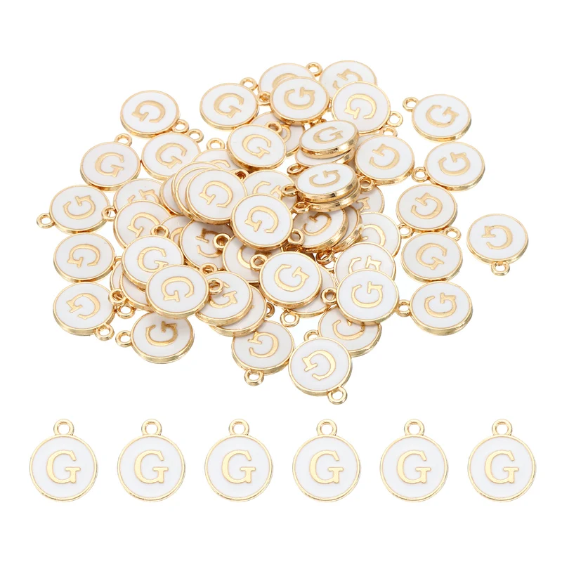 Letter Charm G, 60Pcs Double Sided Alphabet Initial Charm Pendants Beads White