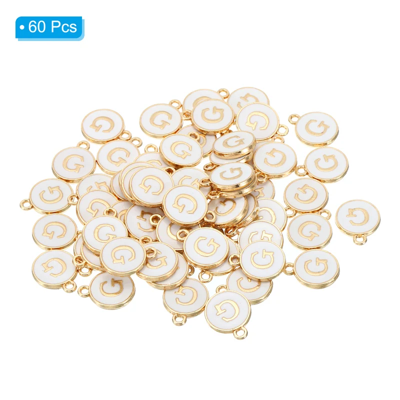 Letter Charm G, 60Pcs Double Sided Alphabet Initial Charm Pendants Beads White
