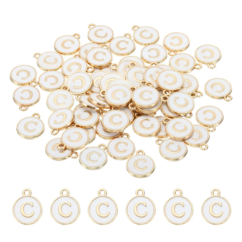 Letter Charm C, 60Pcs Double Sided Alphabet Initial Charm Pendants Beads White