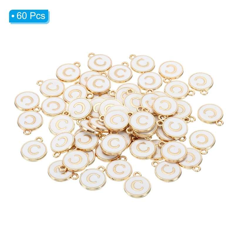 Letter Charm C, 60Pcs Double Sided Alphabet Initial Charm Pendants Beads White