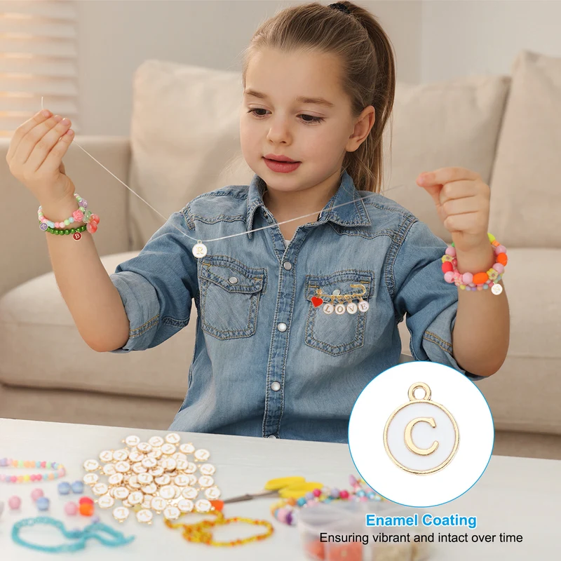 Letter Charm C, 60Pcs Double Sided Alphabet Initial Charm Pendants Beads White