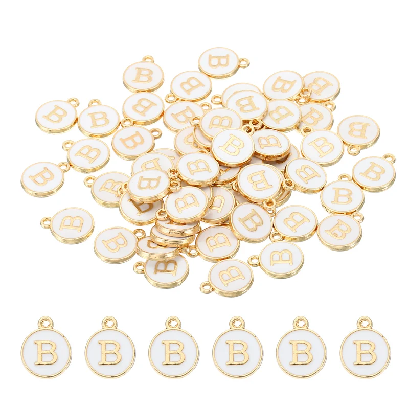 Letter Charm B, 60Pcs Double Sided Alphabet Initial Charm Pendants Beads White