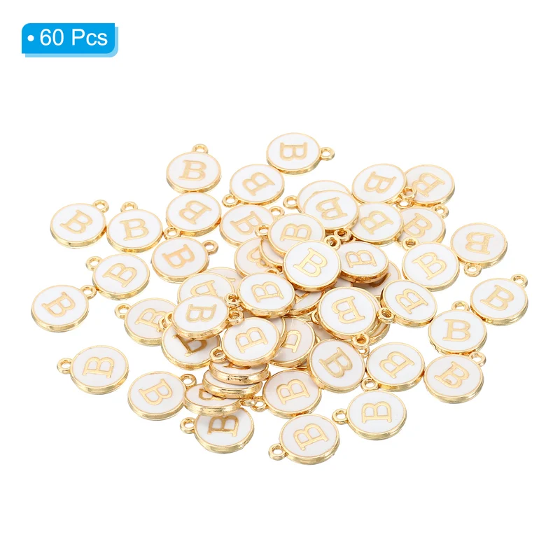 Letter Charm B, 60Pcs Double Sided Alphabet Initial Charm Pendants Beads White