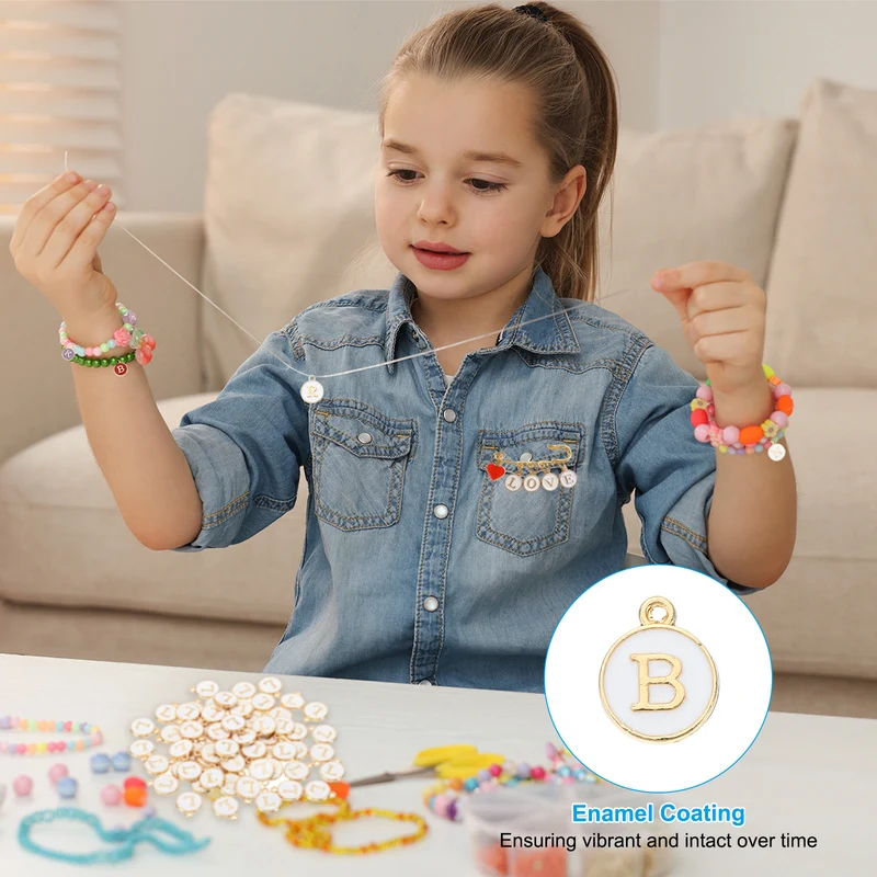 Letter Charm B, 60Pcs Double Sided Alphabet Initial Charm Pendants Beads White