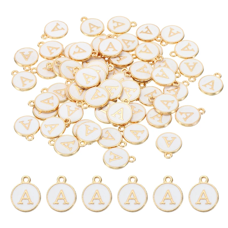 Letter Charm A, 60Pcs Double Sided Alphabet Initial Charm Pendants Beads White