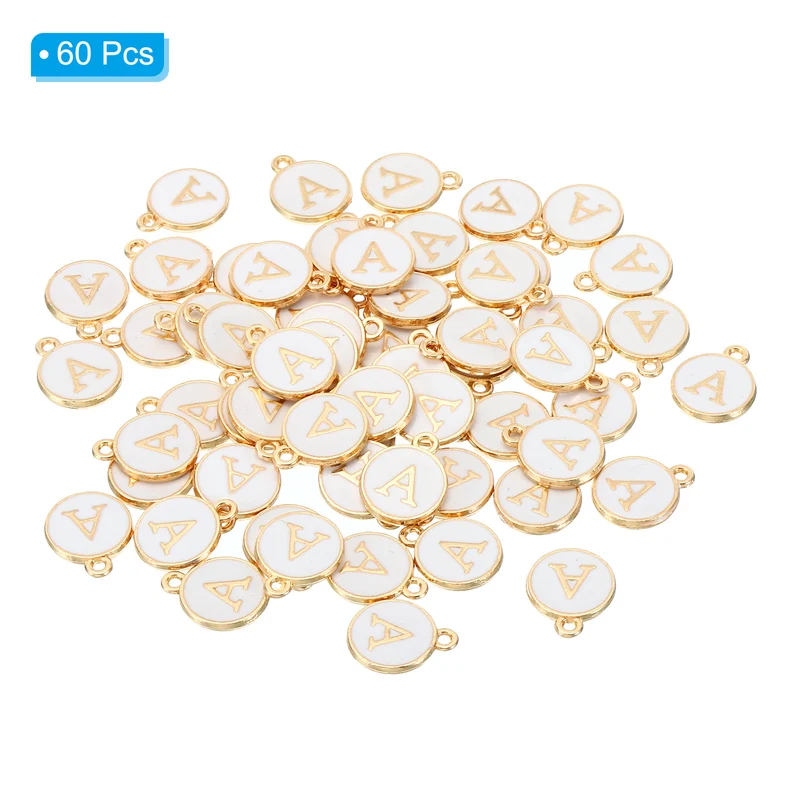 Letter Charm A, 60Pcs Double Sided Alphabet Initial Charm Pendants Beads White