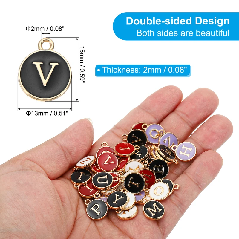 Letter Charm V, 60Pcs Double Sided Alphabet Initial Charm Pendants Beads Black