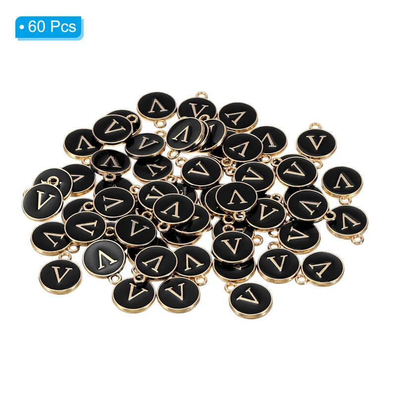 Letter Charm V, 60Pcs Double Sided Alphabet Initial Charm Pendants Beads Black