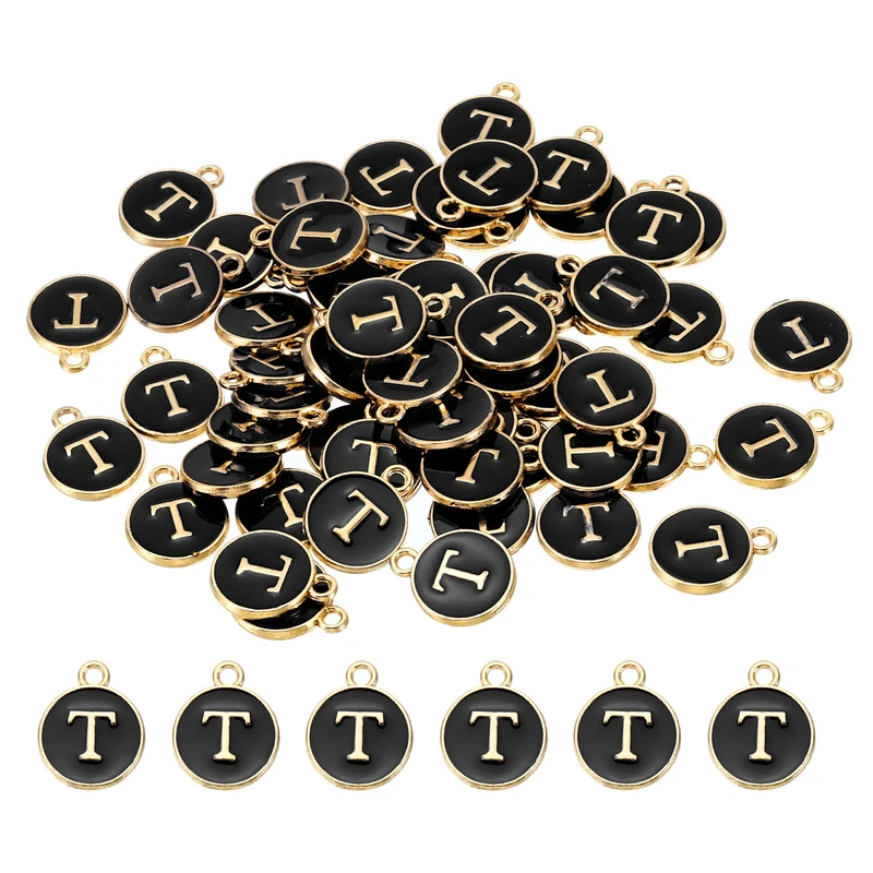 Letter Charm T, 60Pcs Double Sided Alphabet Initial Charm Pendants Beads Black