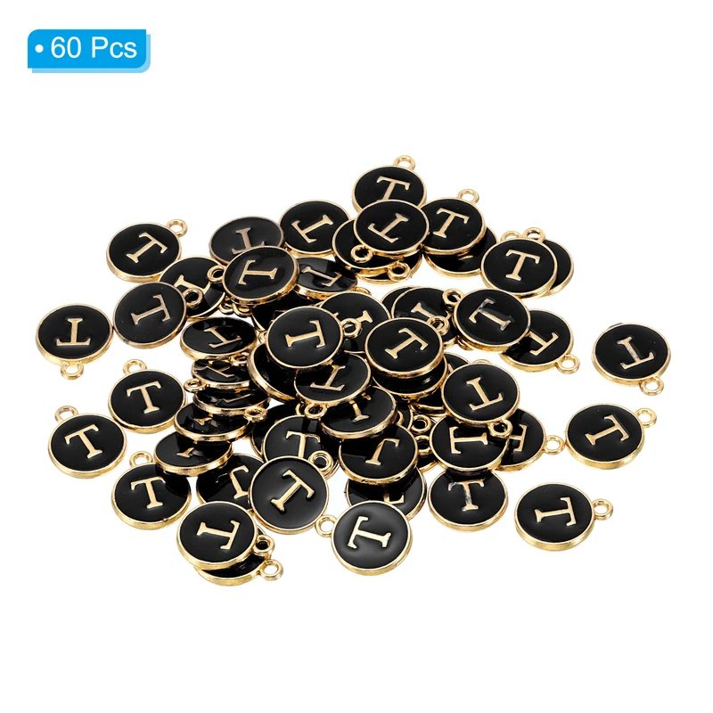 Letter Charm T, 60Pcs Double Sided Alphabet Initial Charm Pendants Beads Black