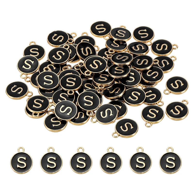 Letter Charm S, 60Pcs Double Sided Alphabet Initial Charm Pendants Beads Black