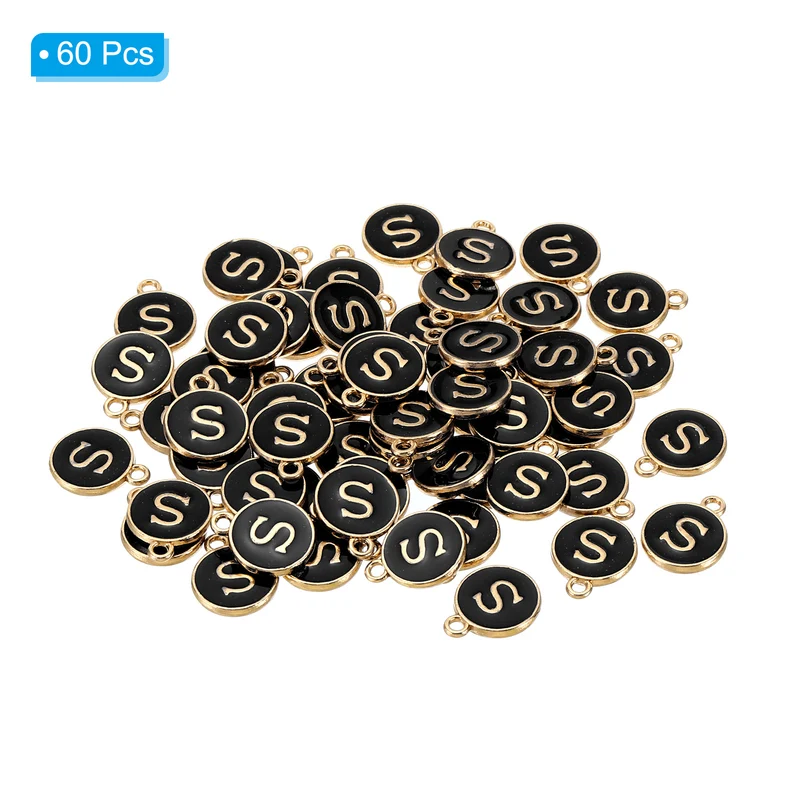 Letter Charm S, 60Pcs Double Sided Alphabet Initial Charm Pendants Beads Black