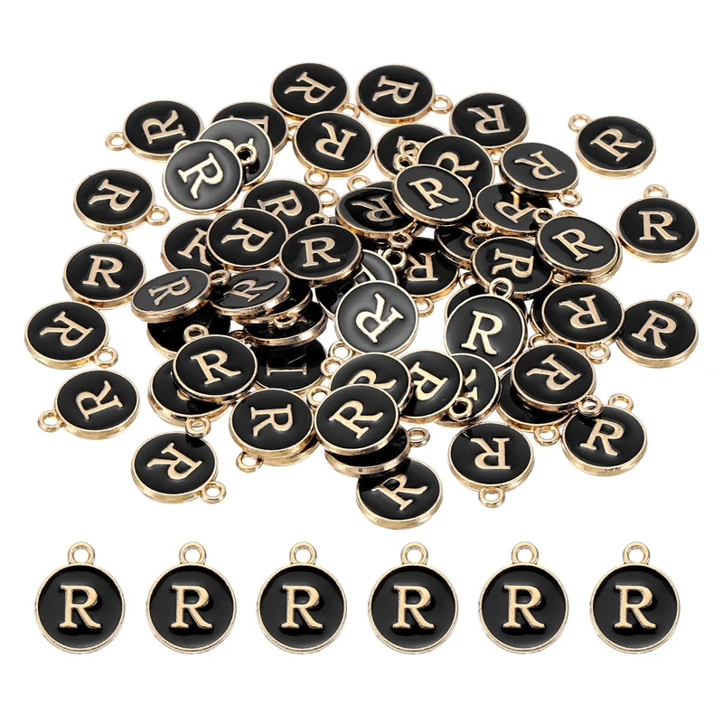 Letter Charm R, 60Pcs Double Sided Alphabet Initial Charm Pendants Beads Black