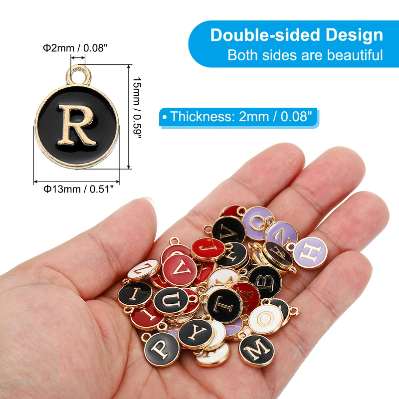 Letter Charm R, 60Pcs Double Sided Alphabet Initial Charm Pendants Beads Black