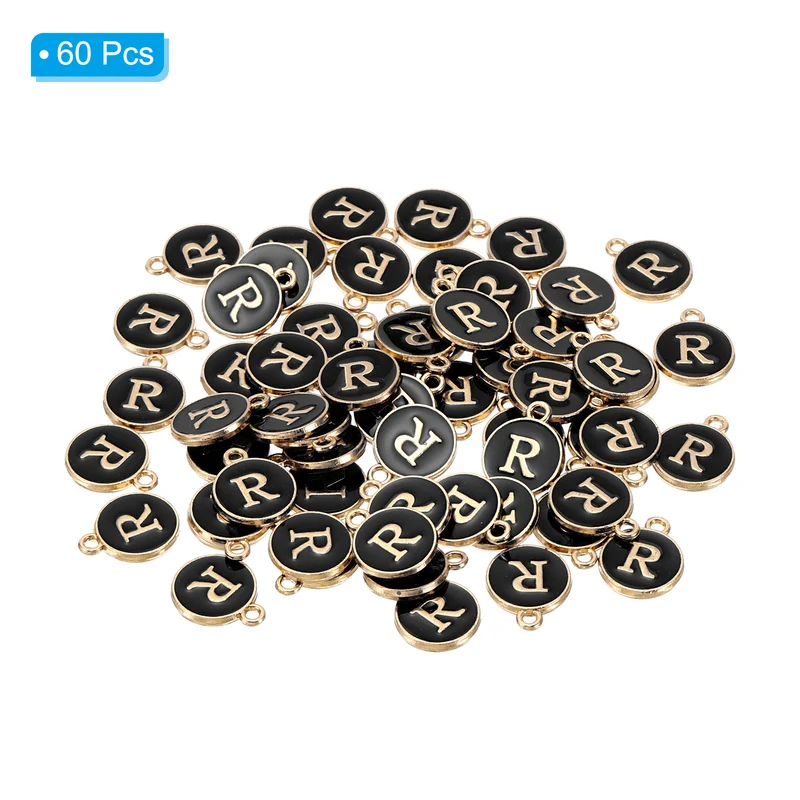 Letter Charm R, 60Pcs Double Sided Alphabet Initial Charm Pendants Beads Black
