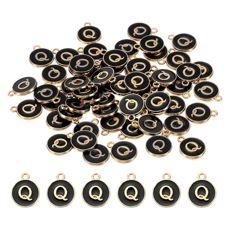 Letter Charm Q, 60Pcs Double Sided Alphabet Initial Charm Pendants Beads Black