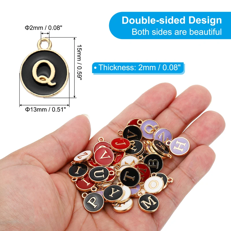 Letter Charm Q, 60Pcs Double Sided Alphabet Initial Charm Pendants Beads Black