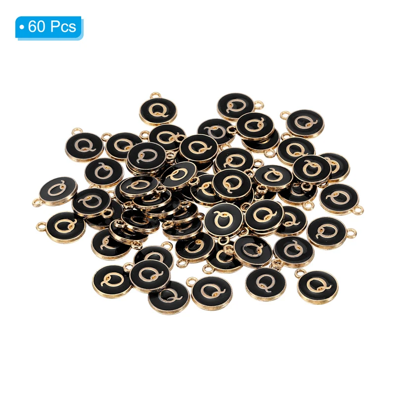 Letter Charm Q, 60Pcs Double Sided Alphabet Initial Charm Pendants Beads Black