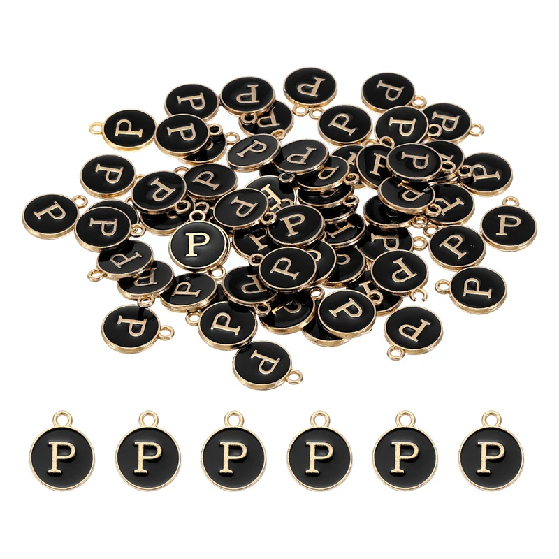 Letter Charm P, 60Pcs Double Sided Alphabet Initial Charm Pendants Beads Black