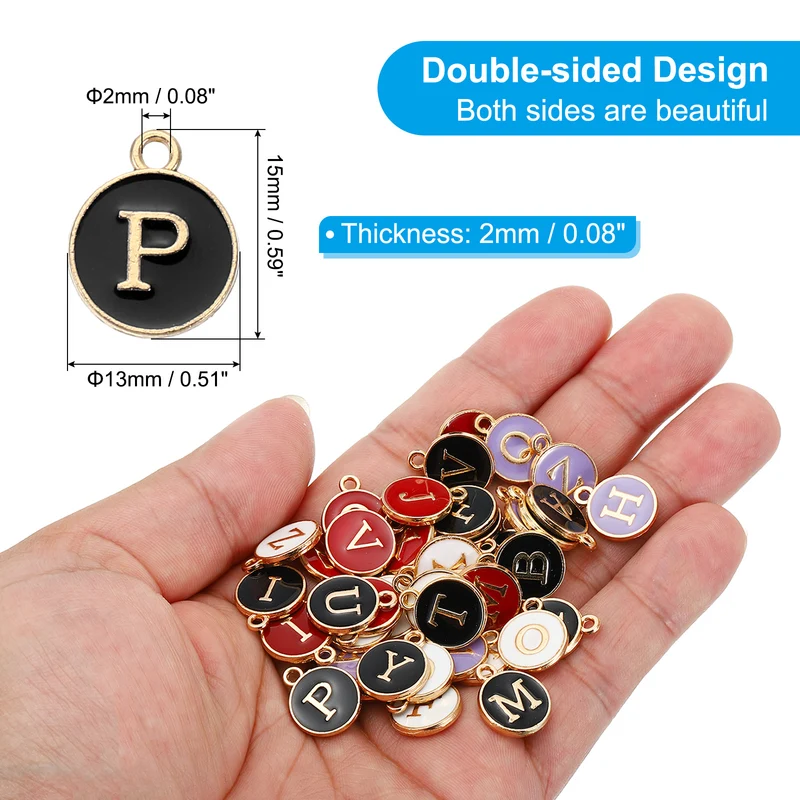 Letter Charm P, 60Pcs Double Sided Alphabet Initial Charm Pendants Beads Black