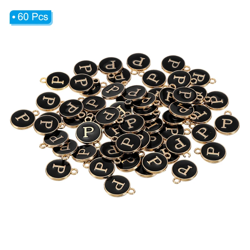 Letter Charm P, 60Pcs Double Sided Alphabet Initial Charm Pendants Beads Black