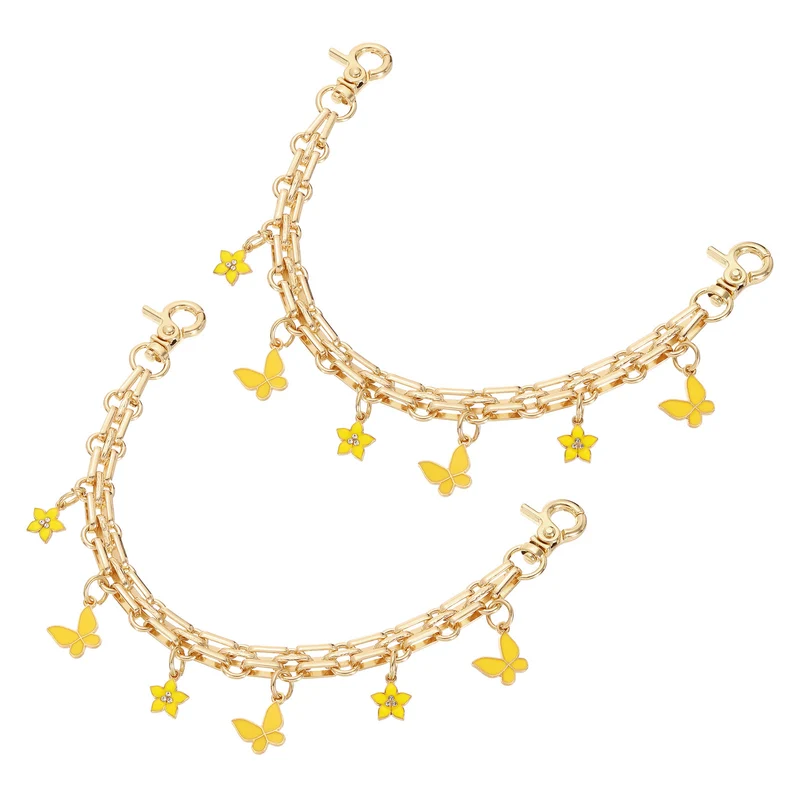 2Pcs 10" Flower Butterfly Pendant Handbag Chain Straps, Yellow
