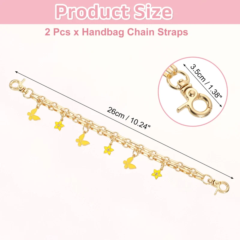 2Pcs 10" Flower Butterfly Pendant Handbag Chain Straps, Yellow