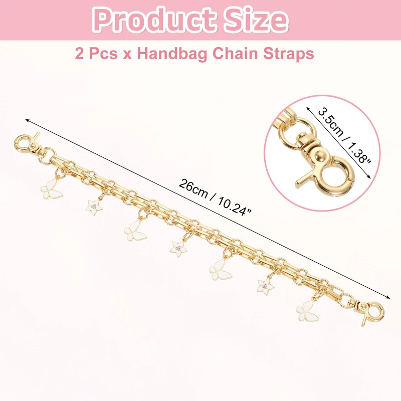 2Pcs 10" Flower Butterfly Pendant Handbag Chain Straps, White