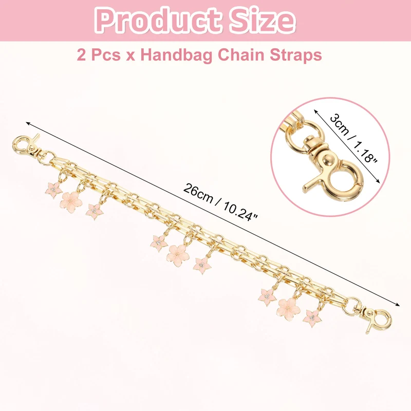 2Pcs 10" Flowers Pendant Handbag Chain Straps, Pink