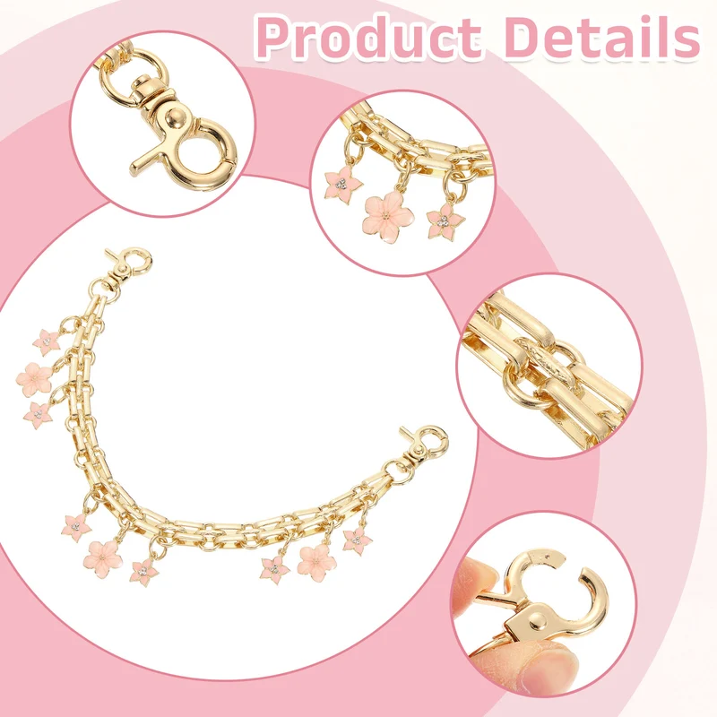 2Pcs 10" Flowers Pendant Handbag Chain Straps, Pink