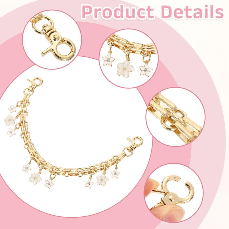 2Pcs 10" Flowers Pendant Handbag Chain Straps, White