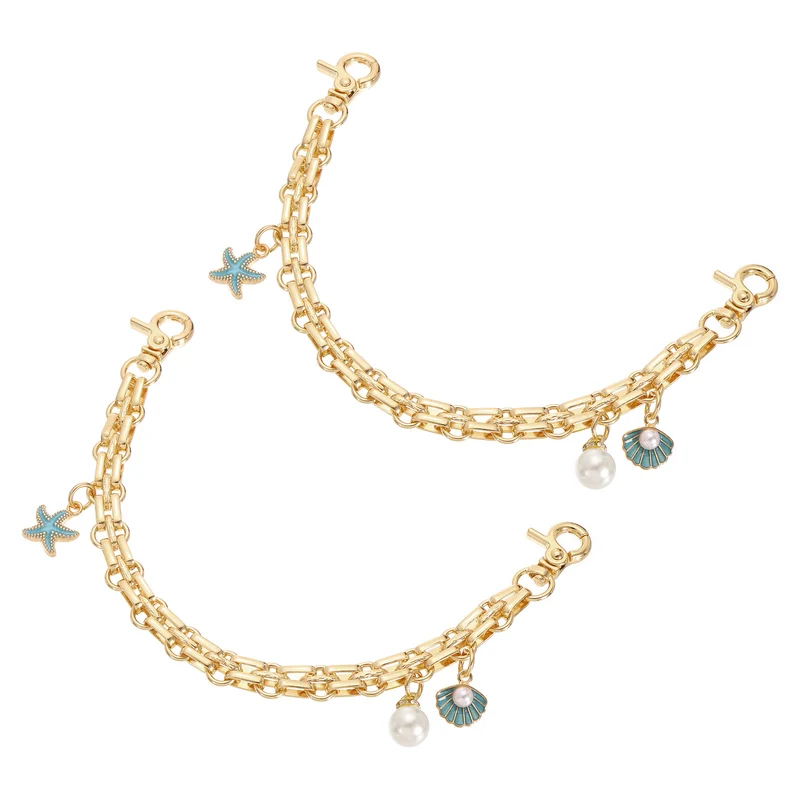 2Pcs 10" Shell Pearl Combination Pendant Handbag Chain Straps, Lake Blue