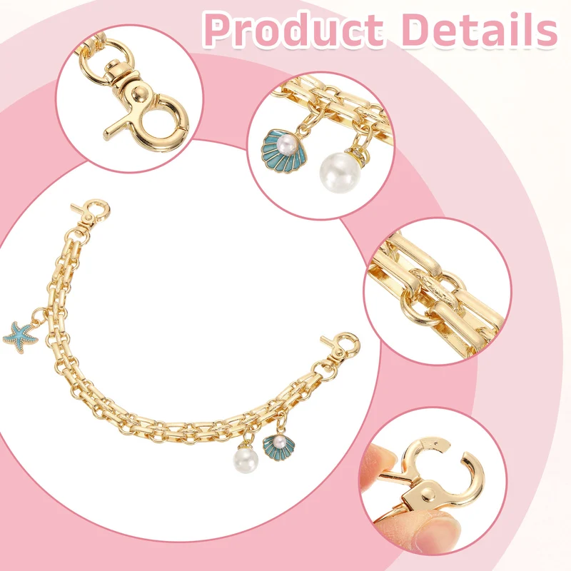 2Pcs 10" Shell Pearl Combination Pendant Handbag Chain Straps, Lake Blue
