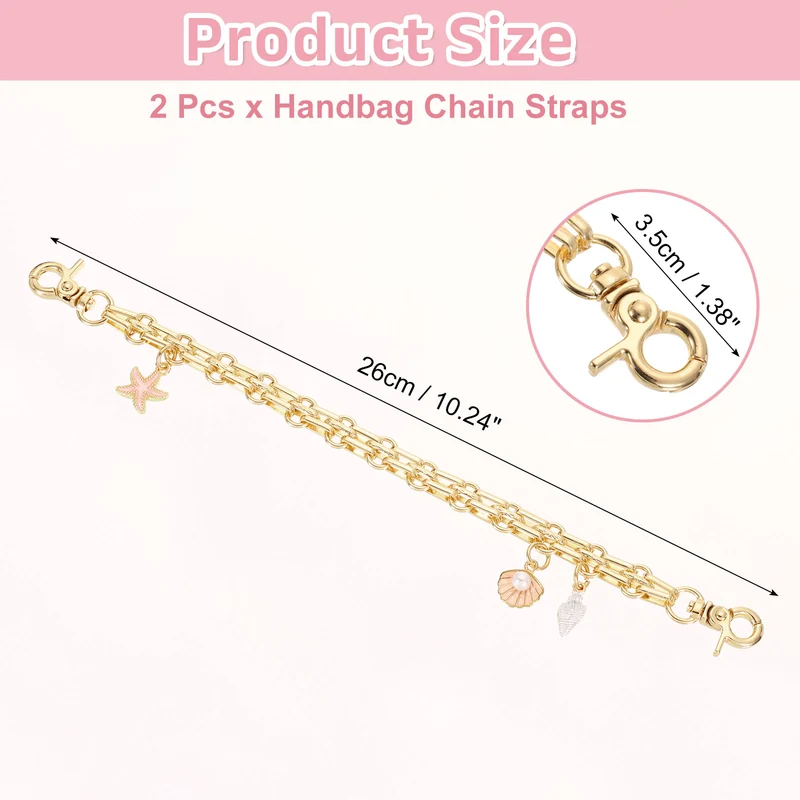 2Pcs 10" Conch Combination Pendant Handbag Chain Straps, Pink/White