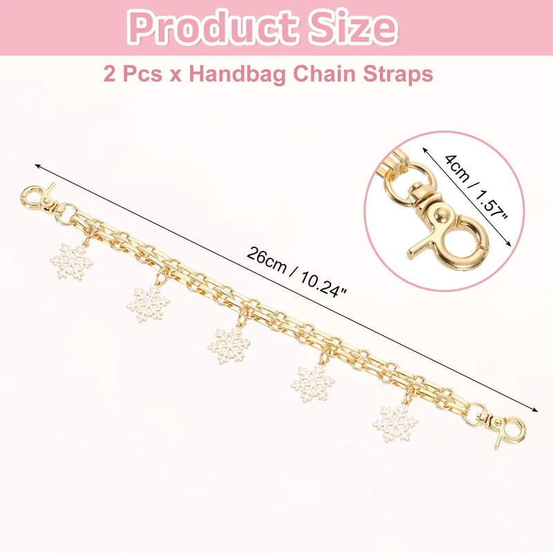 2Pcs 10" Snowflake Pendant Handbag Chain Straps, White