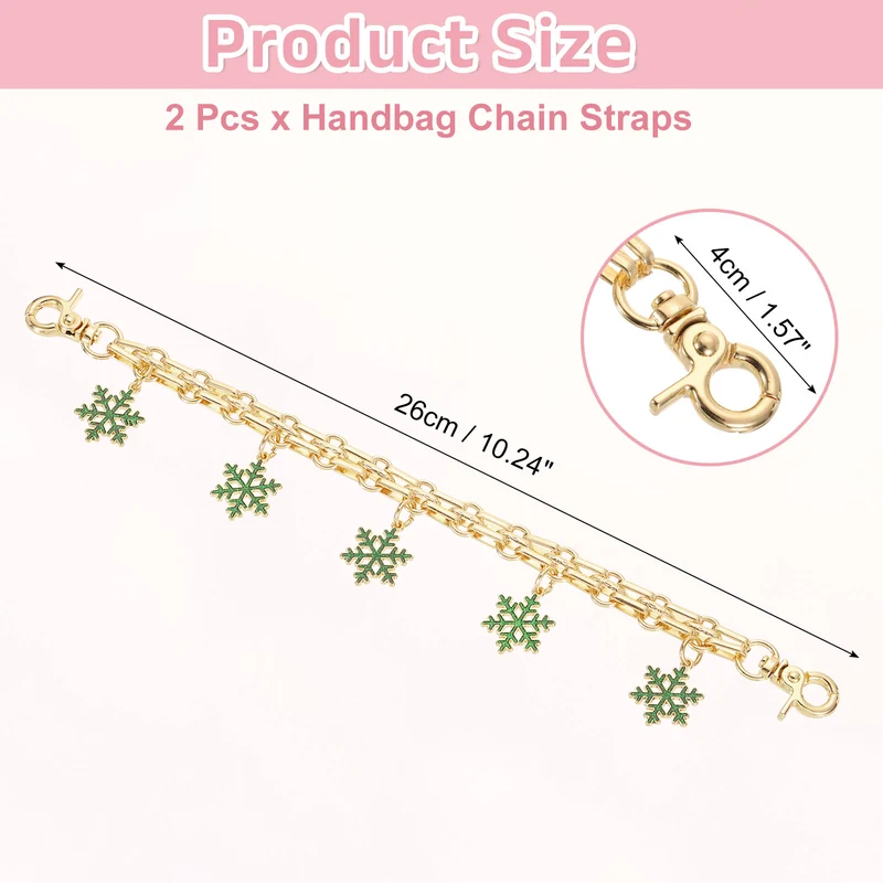 2Pcs 10" Snowflake Pendant Handbag Chain Straps, Green