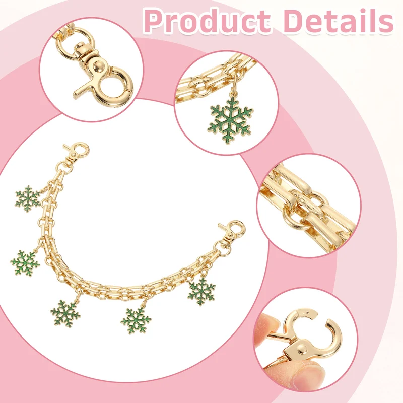2Pcs 10" Snowflake Pendant Handbag Chain Straps, Green