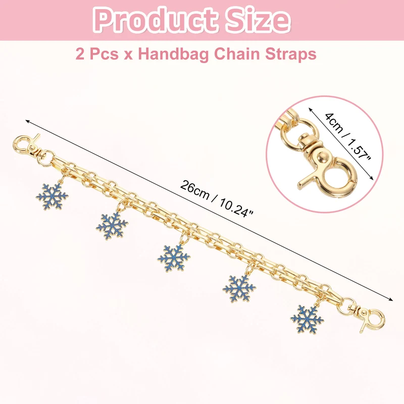 2Pcs 10" Snowflake Pendant Handbag Chain Straps, Blue