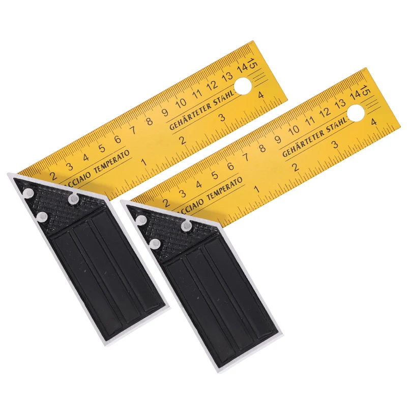 2Pcs 6 Inch Woodworking Square Ruler Metal Try Square, Yellow Black