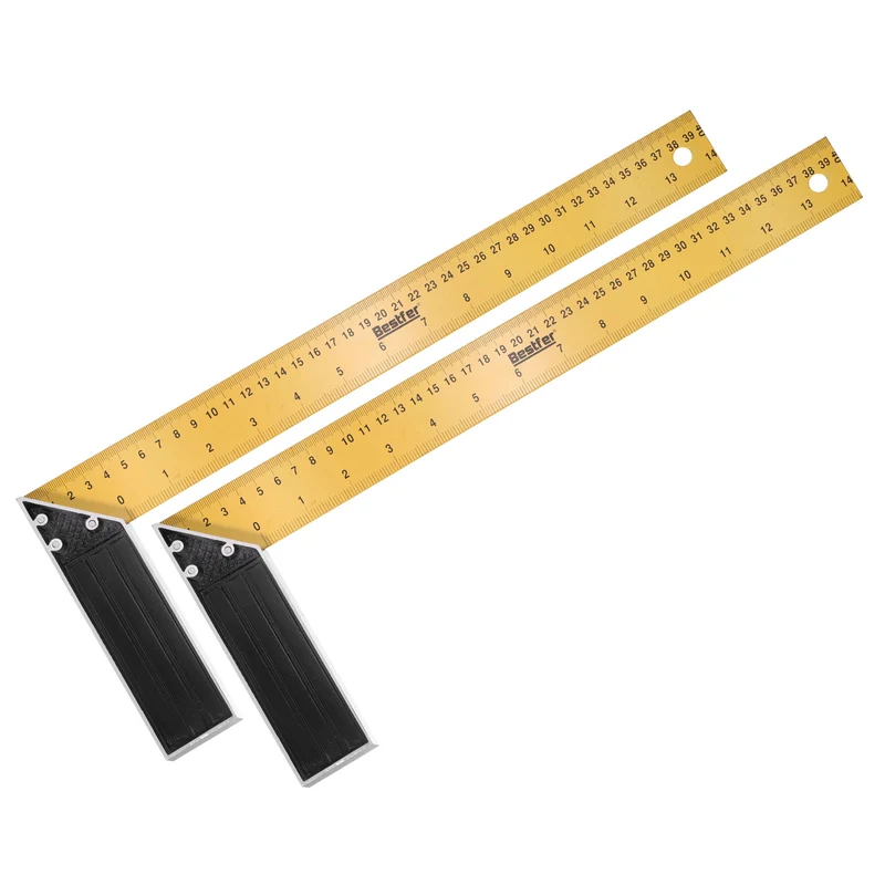 2Pcs 16 Inch Woodworking Square Ruler Metal Try Square, Yellow Black
