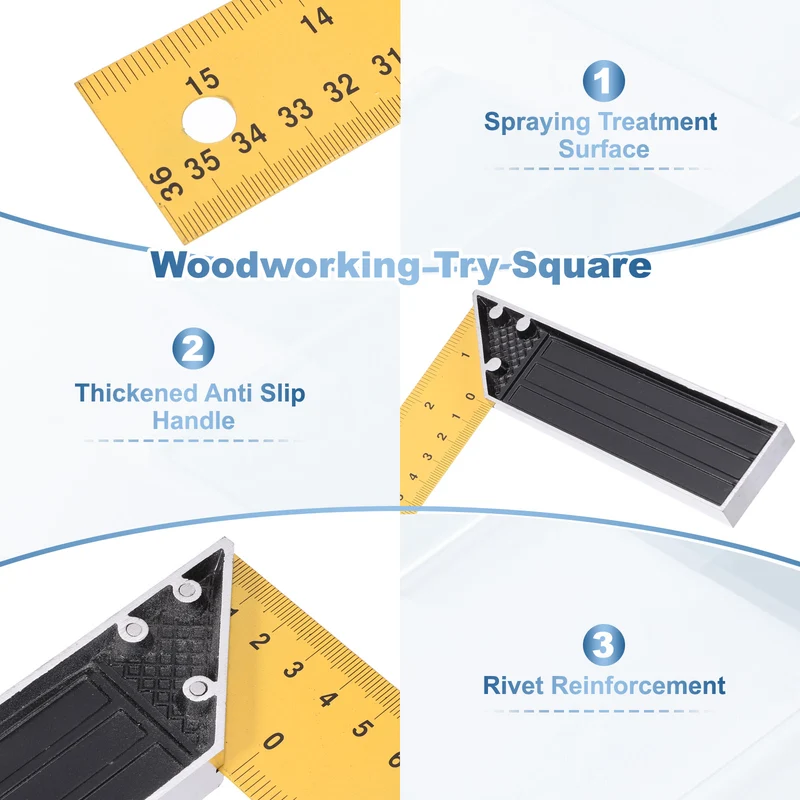 2Pcs 16 Inch Woodworking Square Ruler Metal Try Square, Yellow Black
