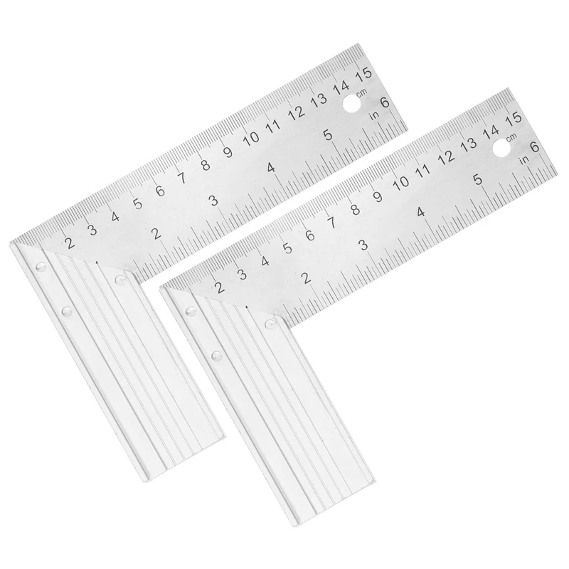 2Pcs 6" Woodworking Square Ruler Stainless Steel Try Square with Alloy Handle