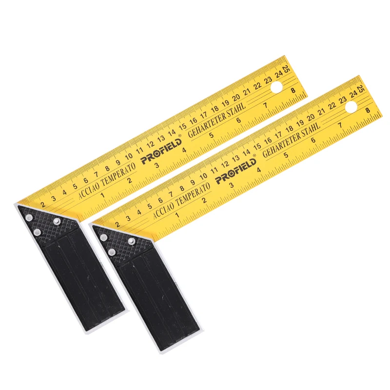 2Pcs 10 Inch Woodworking Square Ruler Metal Try Square, Yellow Black