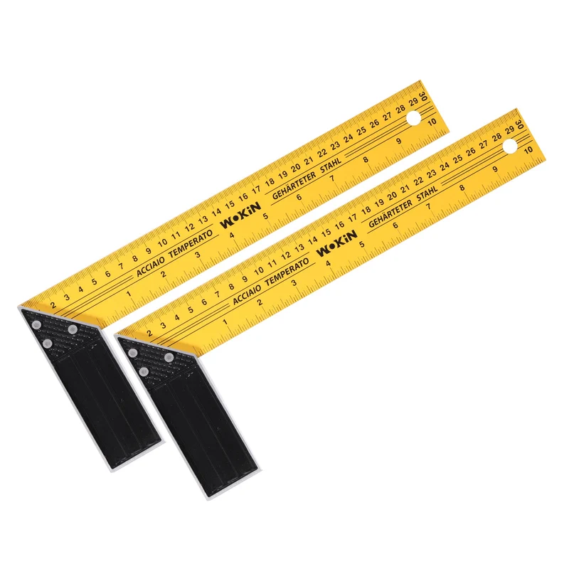 2Pcs 12 Inch Woodworking Square Ruler Metal Try Square, Yellow Black