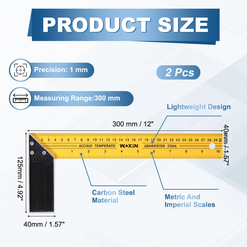 2Pcs 12 Inch Woodworking Square Ruler Metal Try Square, Yellow Black