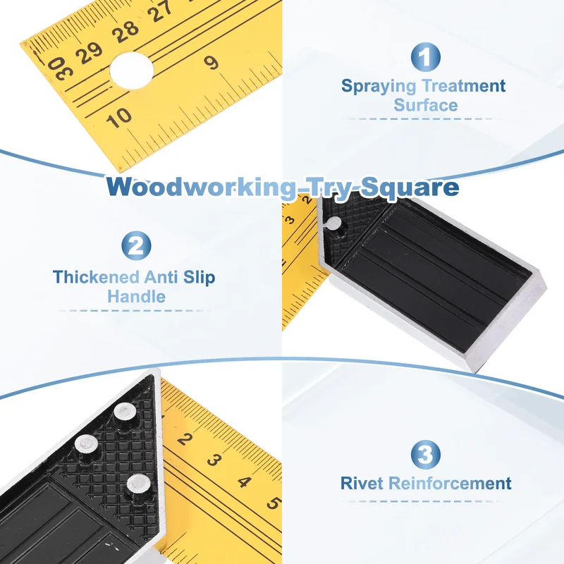 2Pcs 12 Inch Woodworking Square Ruler Metal Try Square, Yellow Black