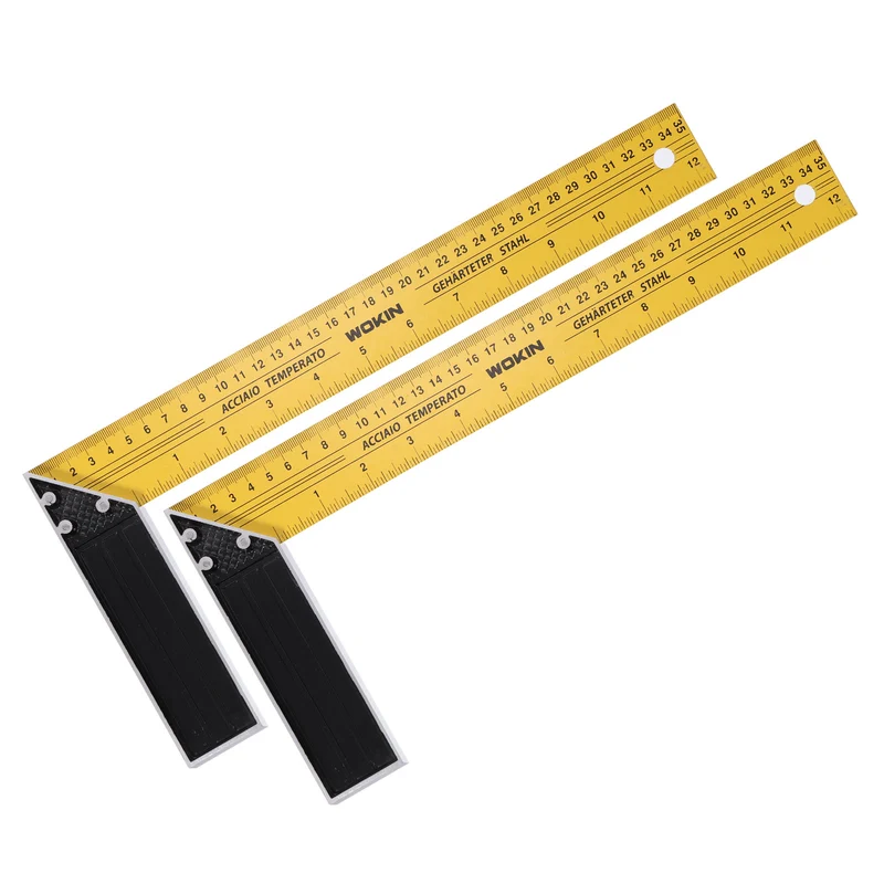 2Pcs 14 Inch Woodworking Square Ruler Metal Try Square, Yellow Black