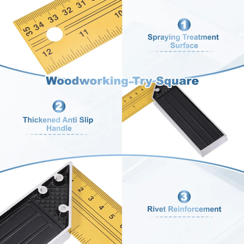 2Pcs 14 Inch Woodworking Square Ruler Metal Try Square, Yellow Black